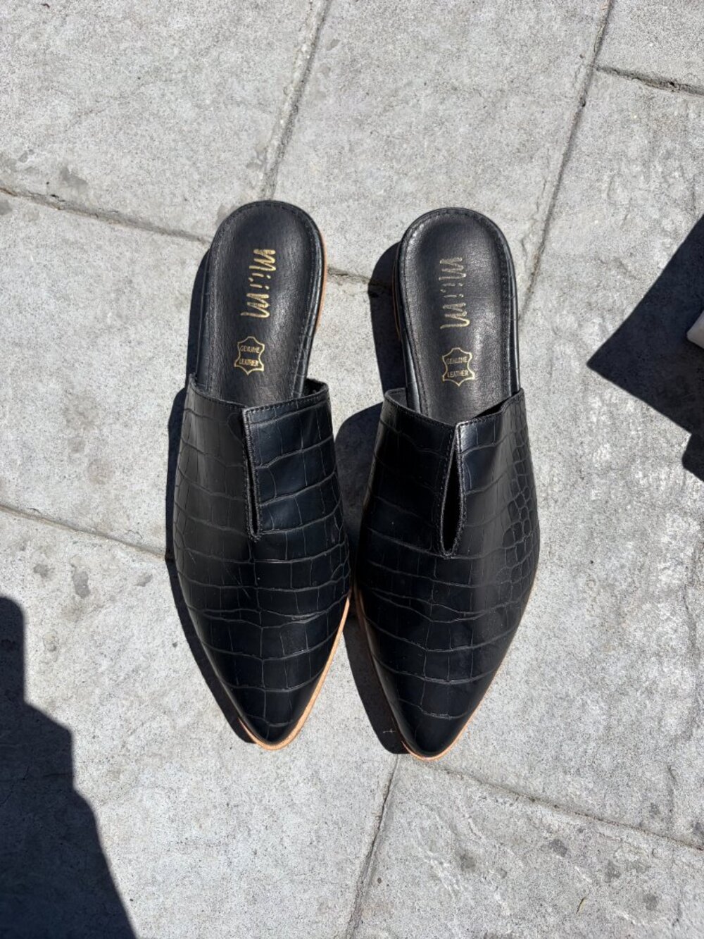 Mi.iM Jaden Black Croc Embossed Leather Mules Slides Size 8 - Picture 2 of 6